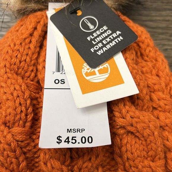 Rare Rust Timberland Auburn Woods Cable Knits Beanie with POM POM Orange Color - Picture 13 of 13